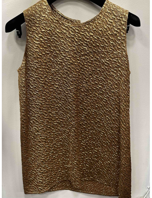  Veste CHANEL T 36  laine marron et beige avec haut en soie lamé or 