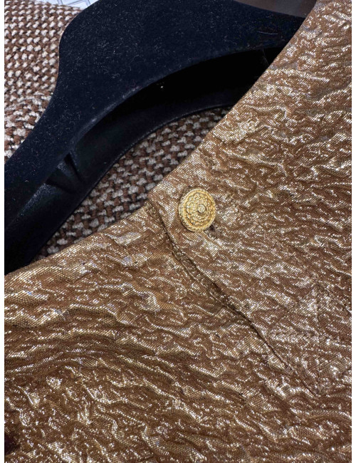  CHANEL size 36FR two-tone brown and beige wool jacket with gold lamé silk top 