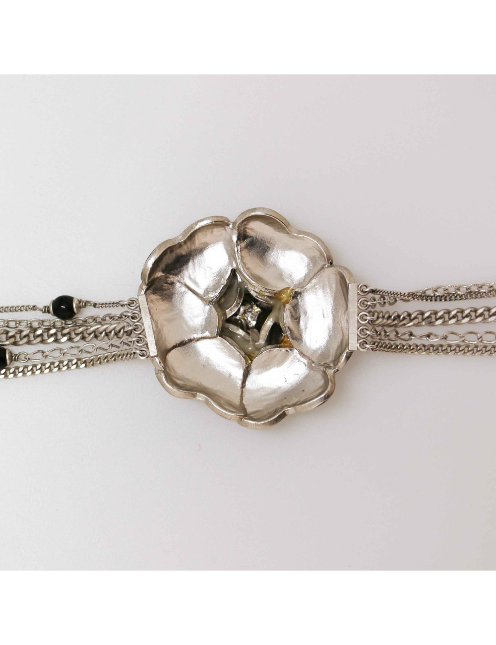 Sautoir Camélia CHANEL multirangs argent