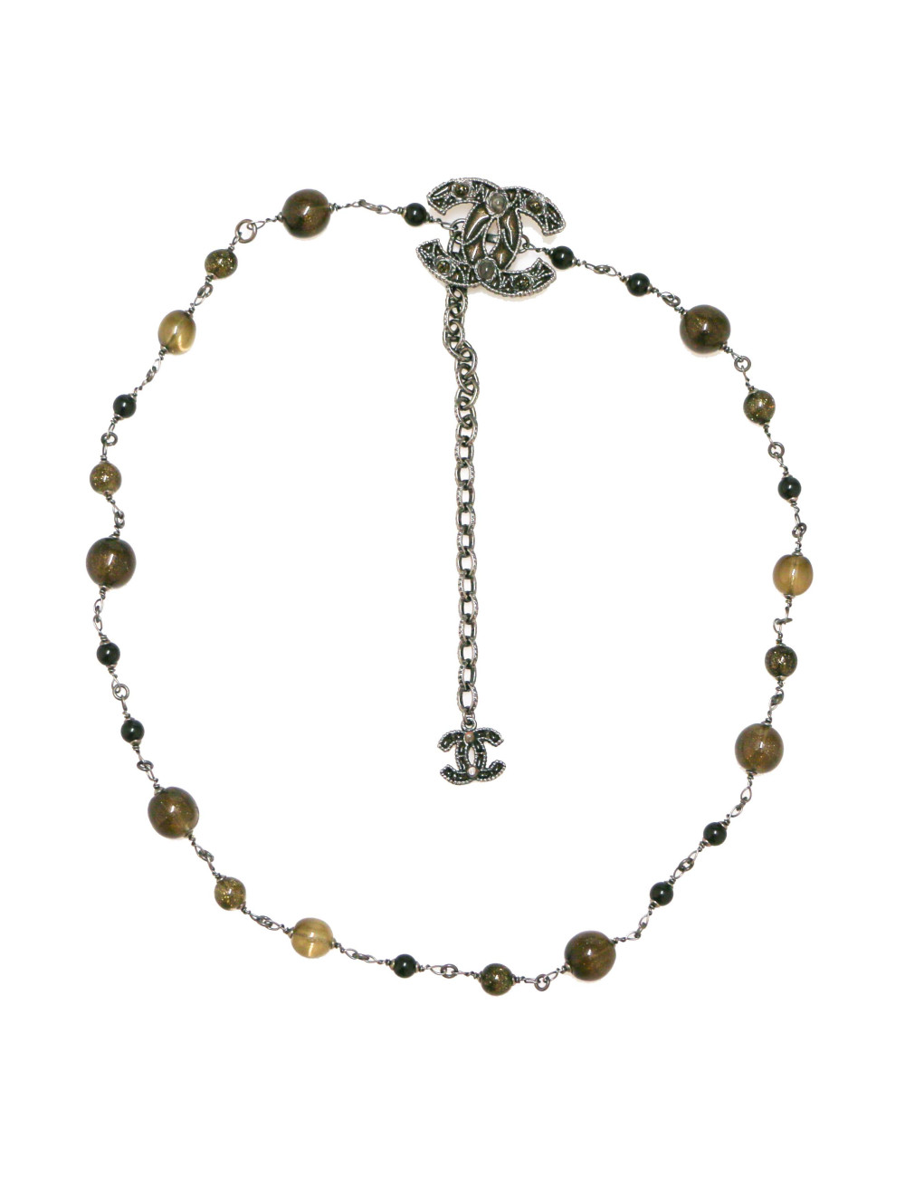 Ceinture sautoir CHANEL chaine perles ambre irisé