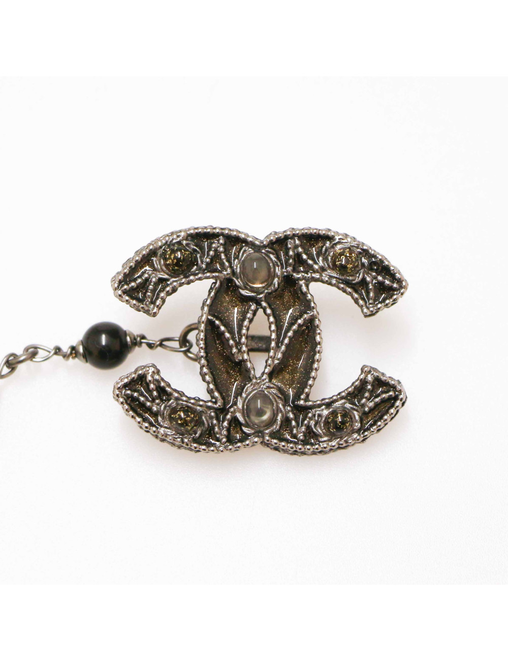 Ceinture sautoir CHANEL chaine perles ambre irisé