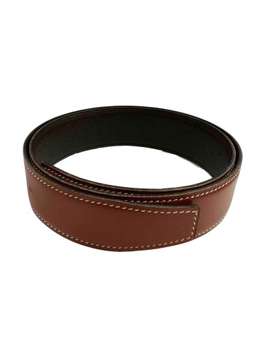 Ceinture H HERMES réversible T70 en veau swift marron et veau epsom chocolat