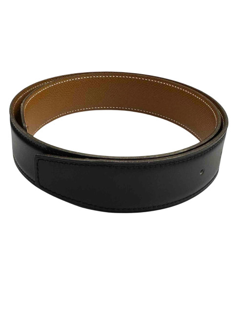 Ceinture HERMES T 65  réversible en cuir box noir et cuir grainé gold