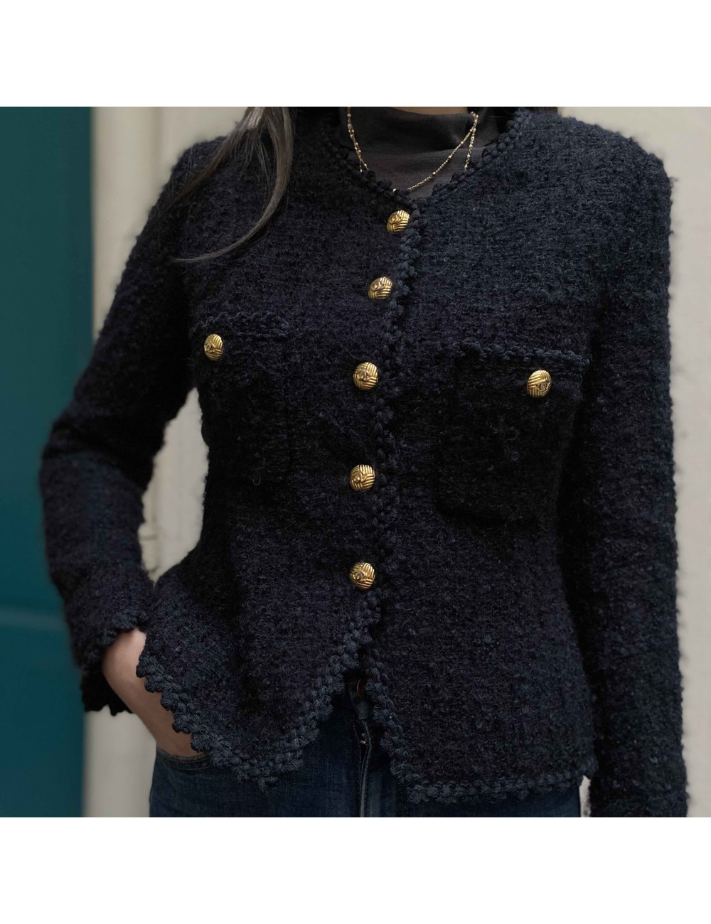 Veste CHANEL T 36 tweed bleu