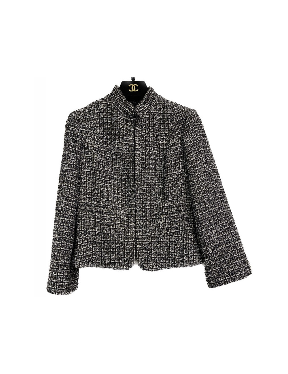 Veste T34 CHANEL en tweed noir et blanc avec fil doré