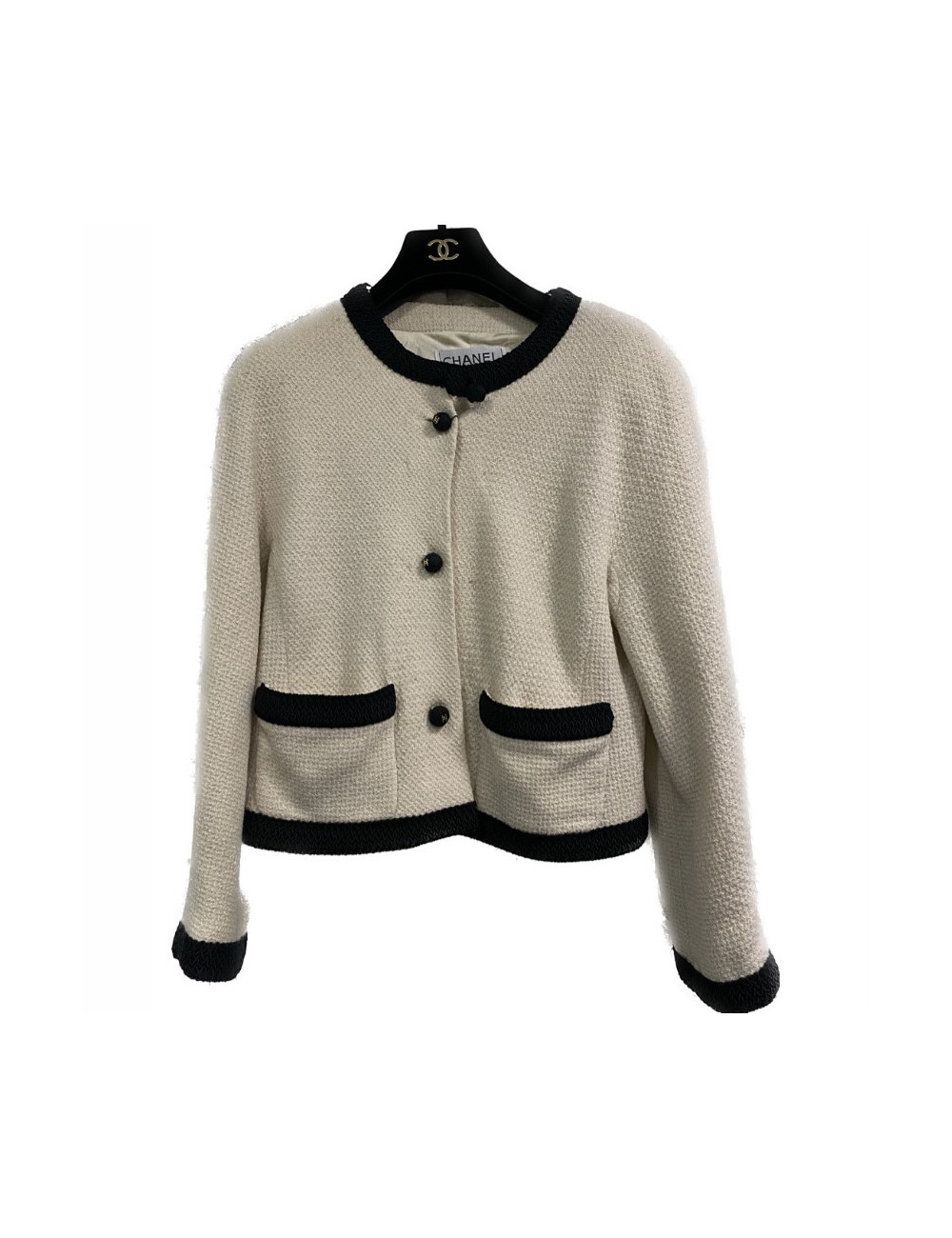 Veste T 40 CHANEL tweed beige  gansé noir