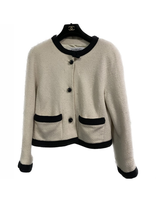 Veste T 40 CHANEL tweed beige  gansé noir