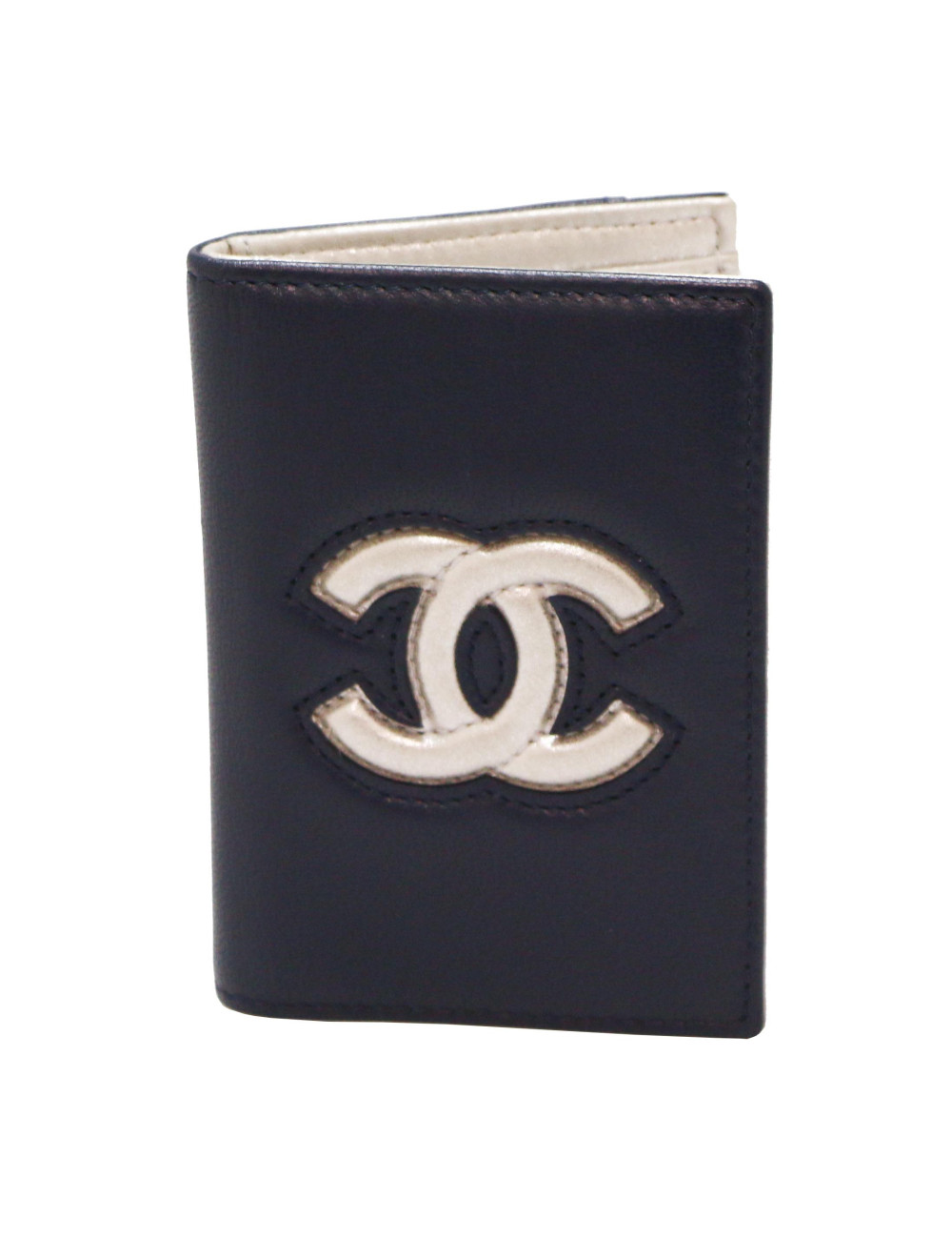 Porte cartes  CHANEL cuir bleu argent