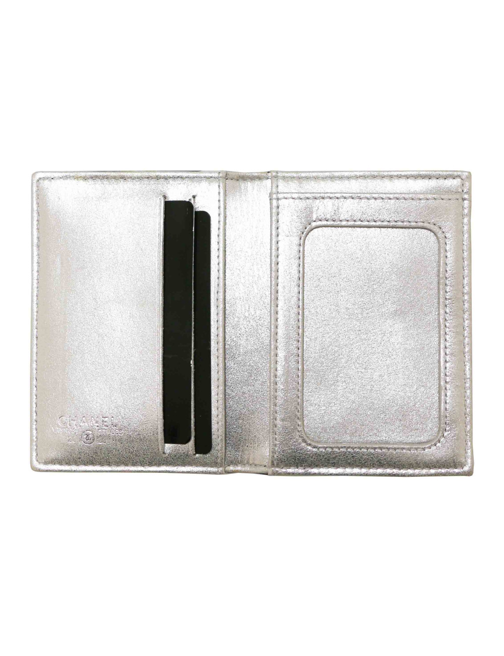 Porte cartes  CHANEL cuir bleu argent
