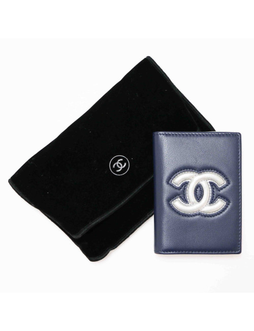 Porte cartes  CHANEL cuir bleu argent
