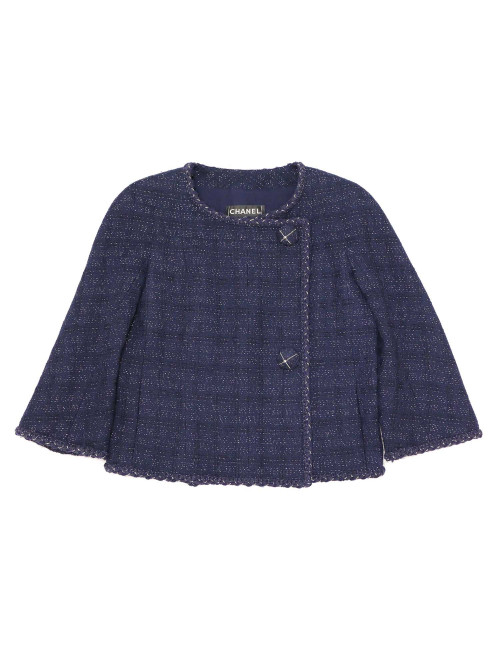 Veste T38 CHANEL tweed bleu fils d'argent