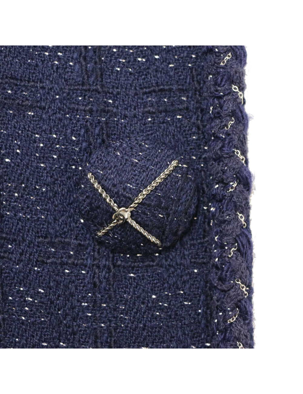 Veste T38 CHANEL tweed bleu fils d'argent