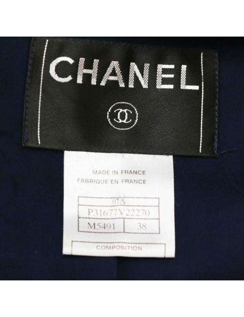 Veste T38 CHANEL tweed bleu fils d'argent