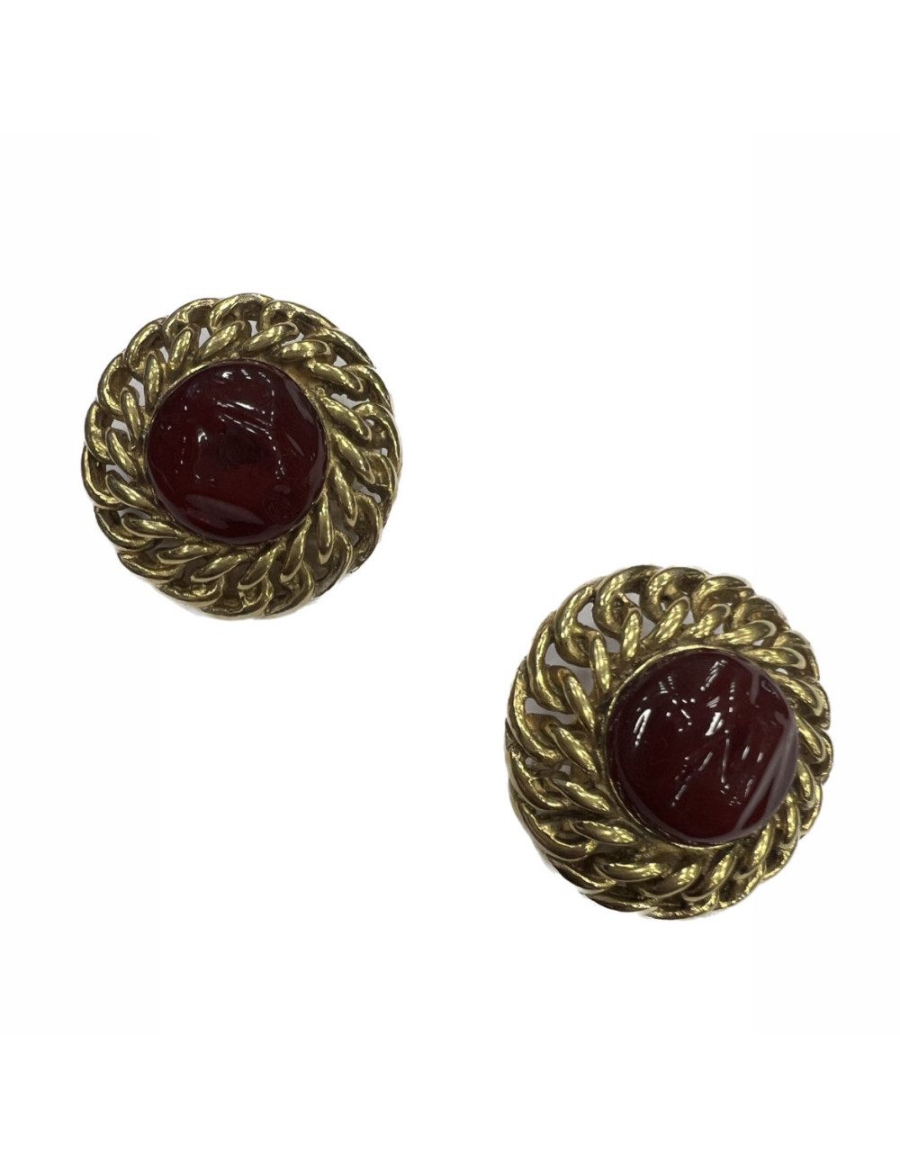 Boucles d'oreille ronde et perle rubis vintage CHANEL