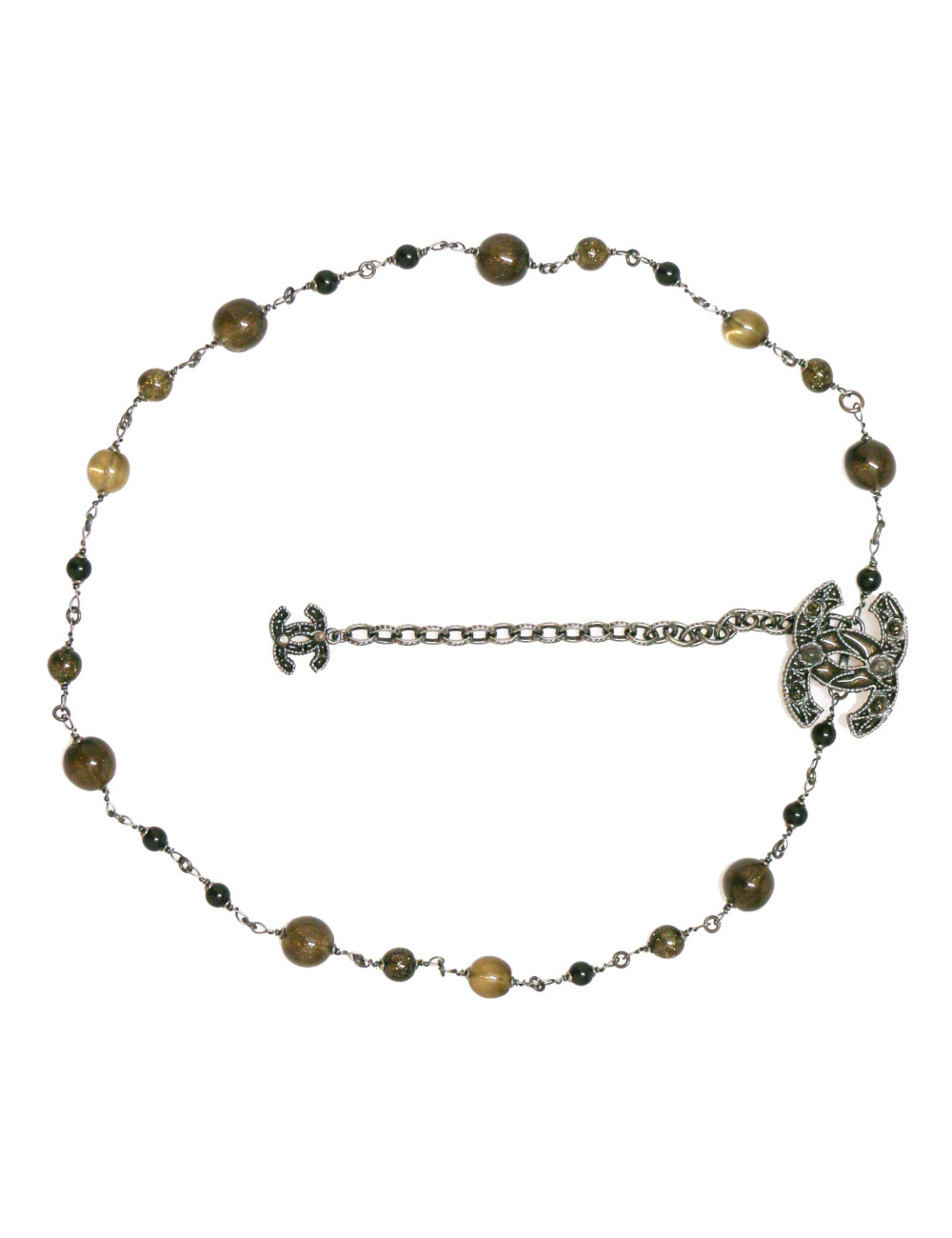 Ceinture sautoir CHANEL chaine perles ambre irisé