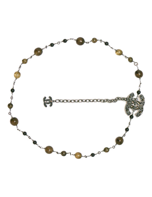 Ceinture sautoir CHANEL chaine perles ambre irisé