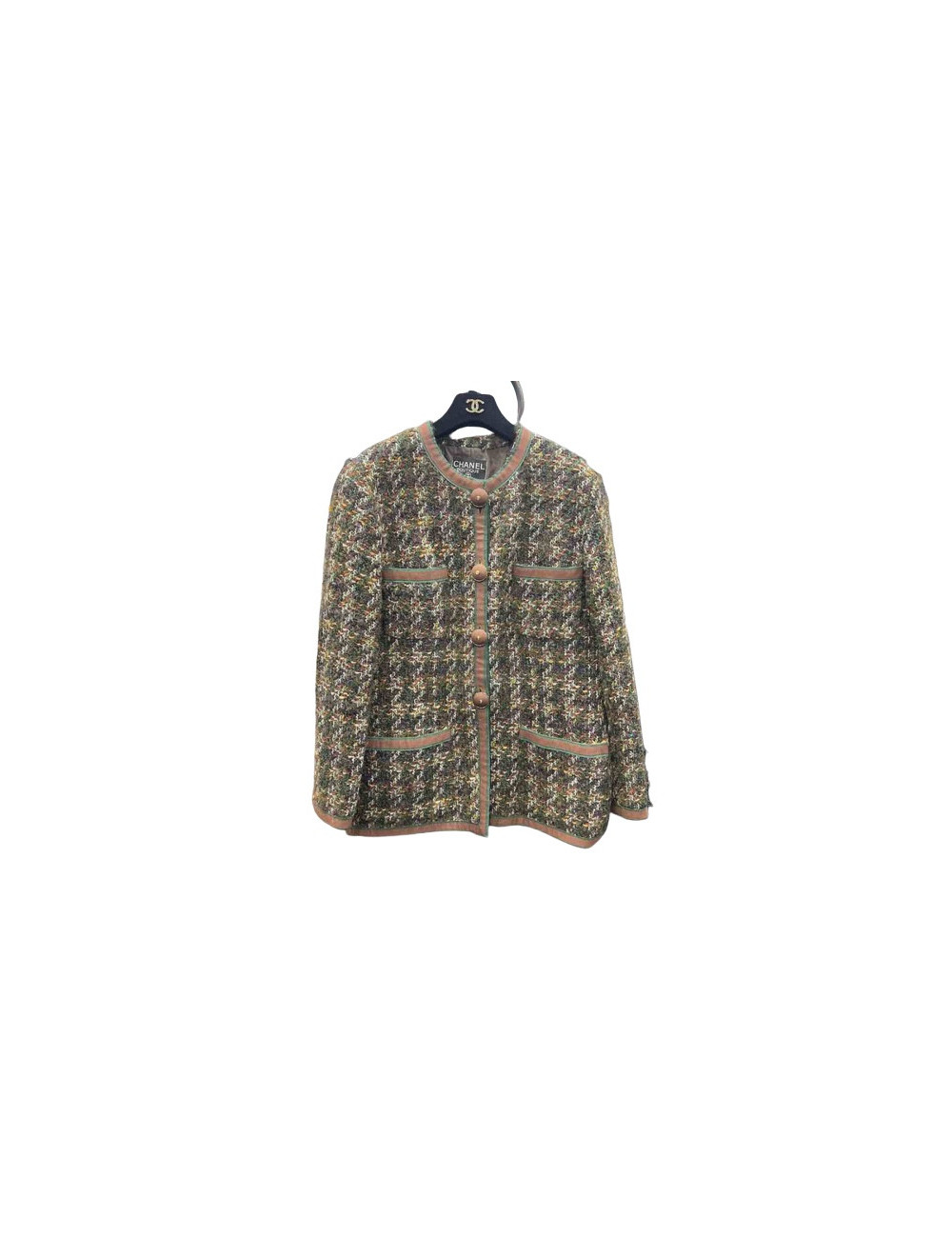 Veste T42 CHANEL tweed vert marron