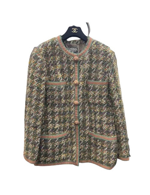 Veste T42 CHANEL tweed vert marron