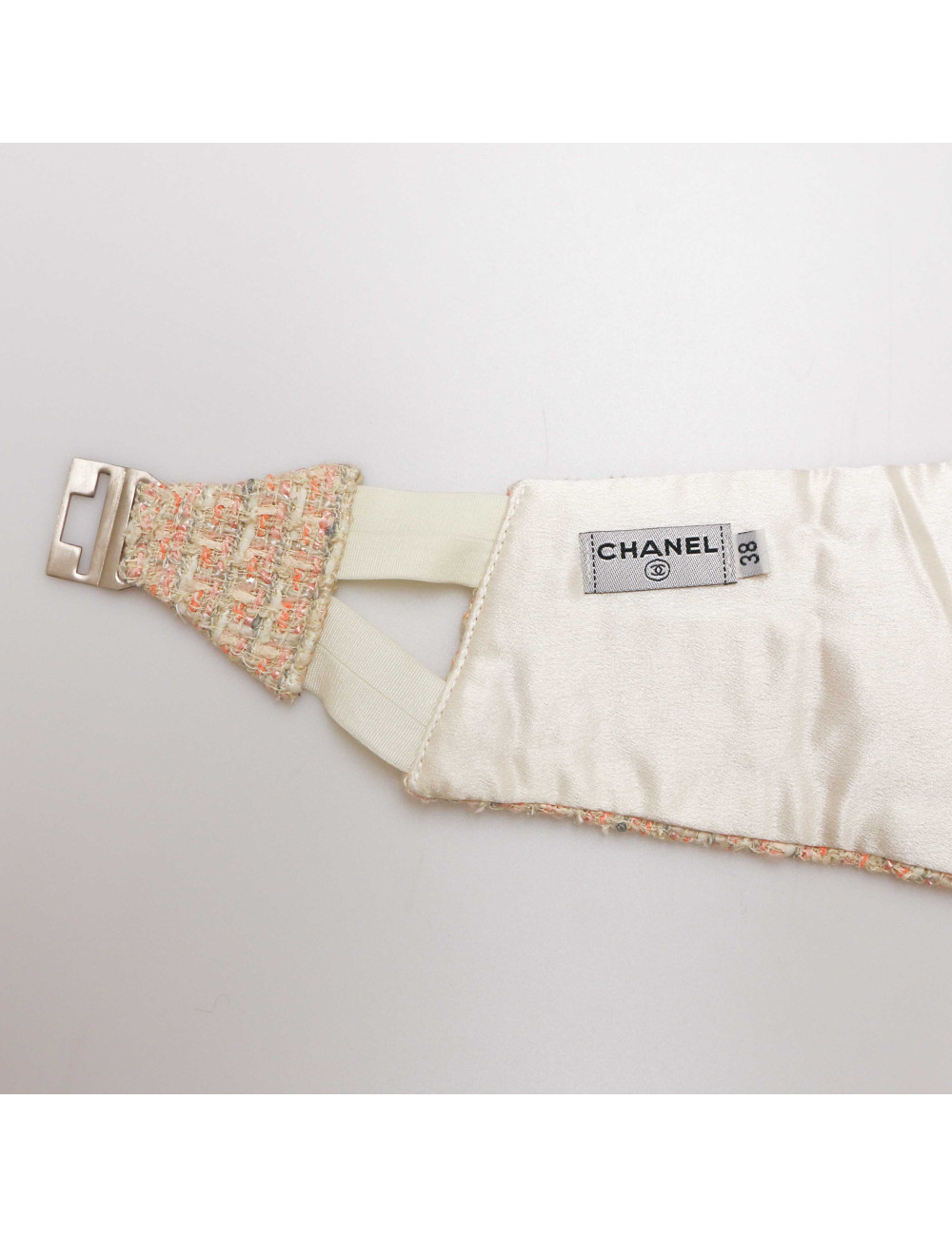 CHANEL wide tweed belt