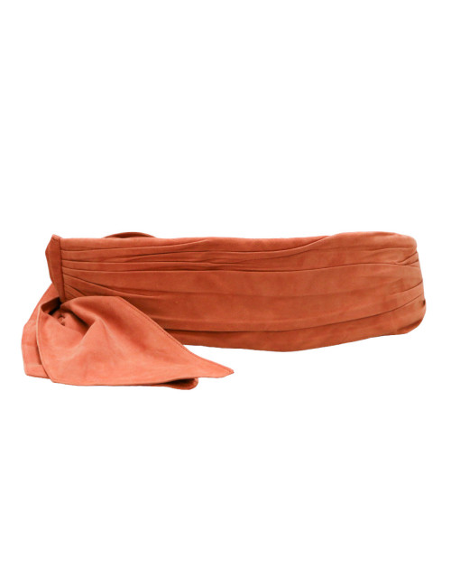 CHANEL coral calfskin suede wide belt