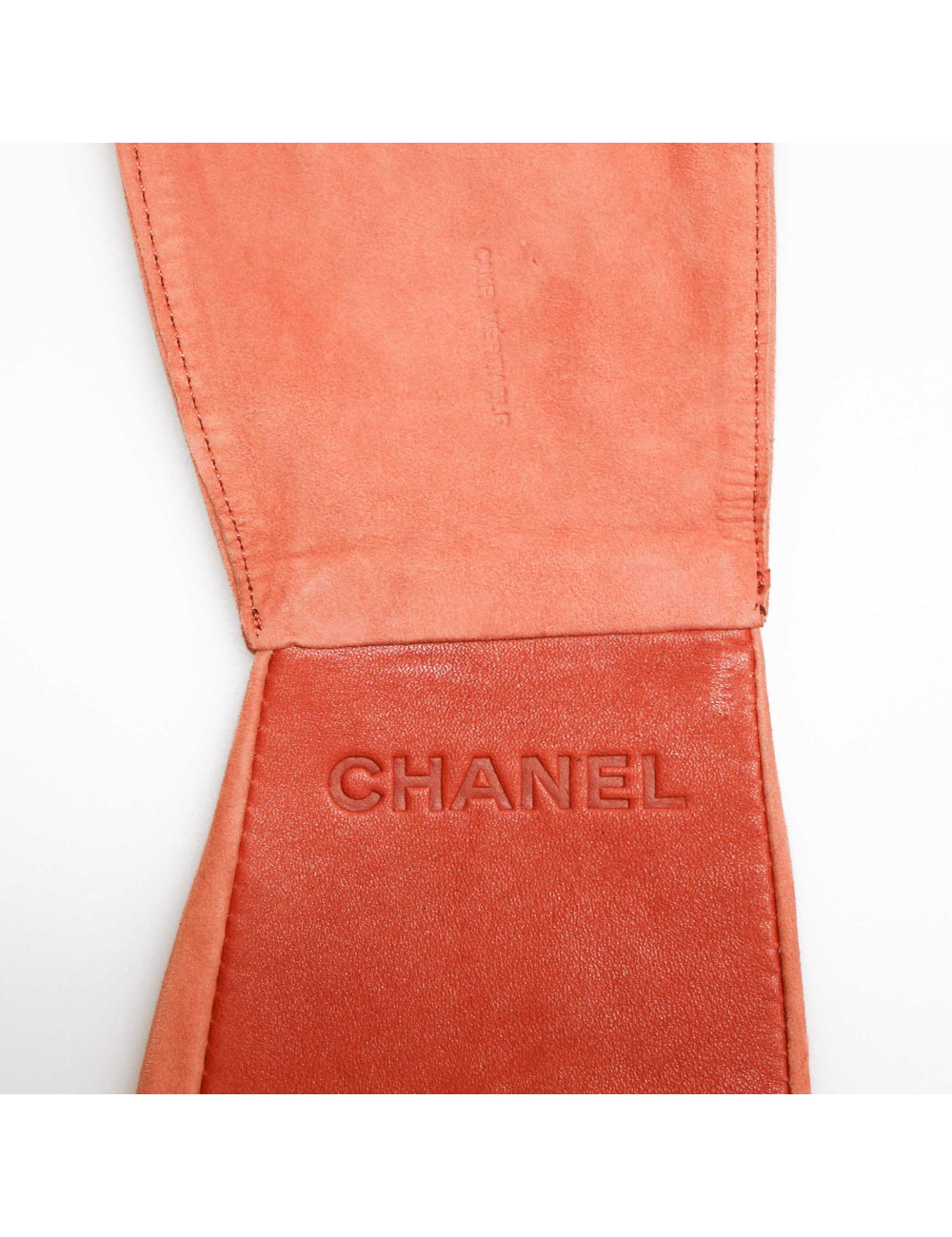 CHANEL coral calfskin suede wide belt