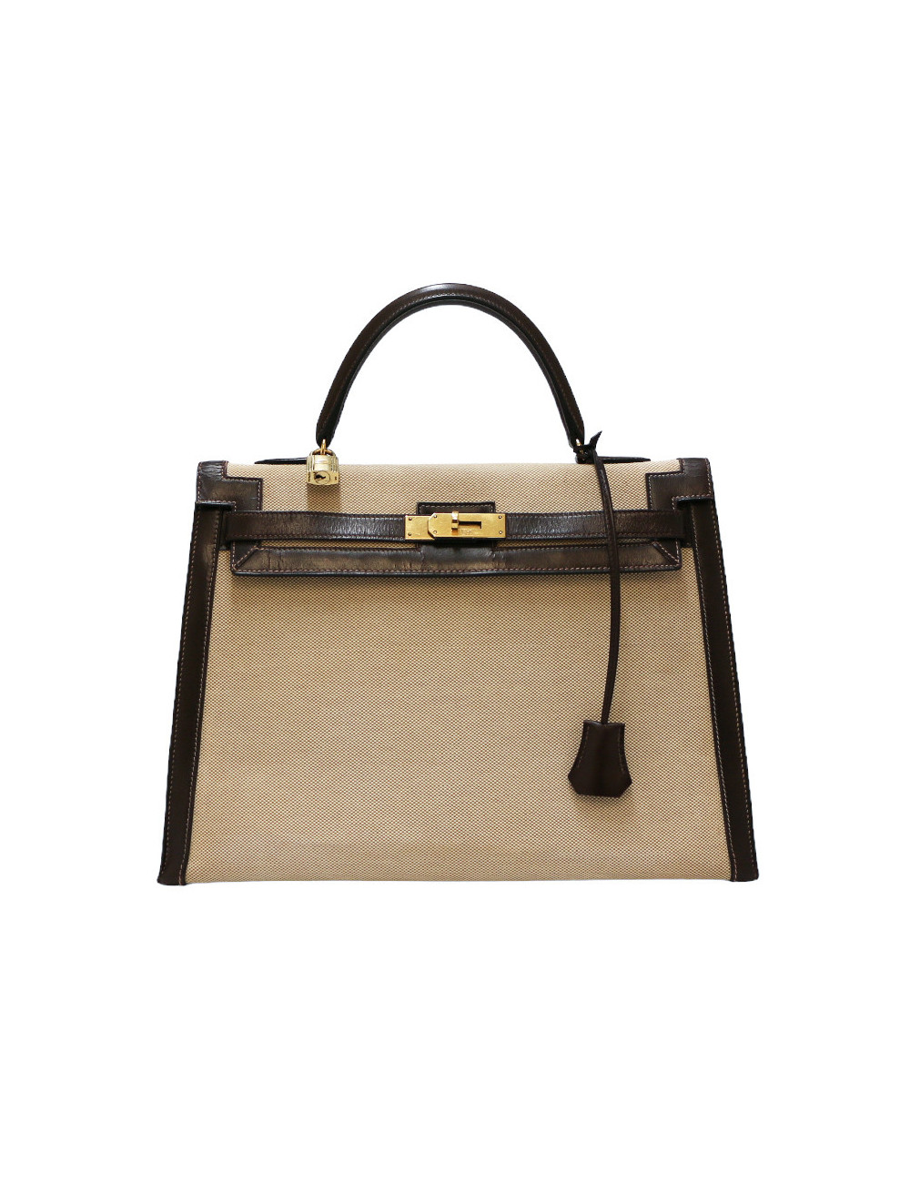 Kelly 35 HERMES toile et cuir marron