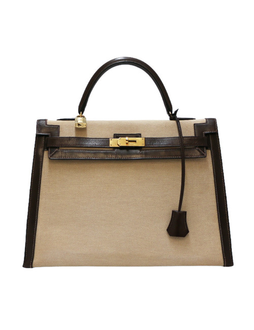 Kelly 35 HERMES toile et cuir marron