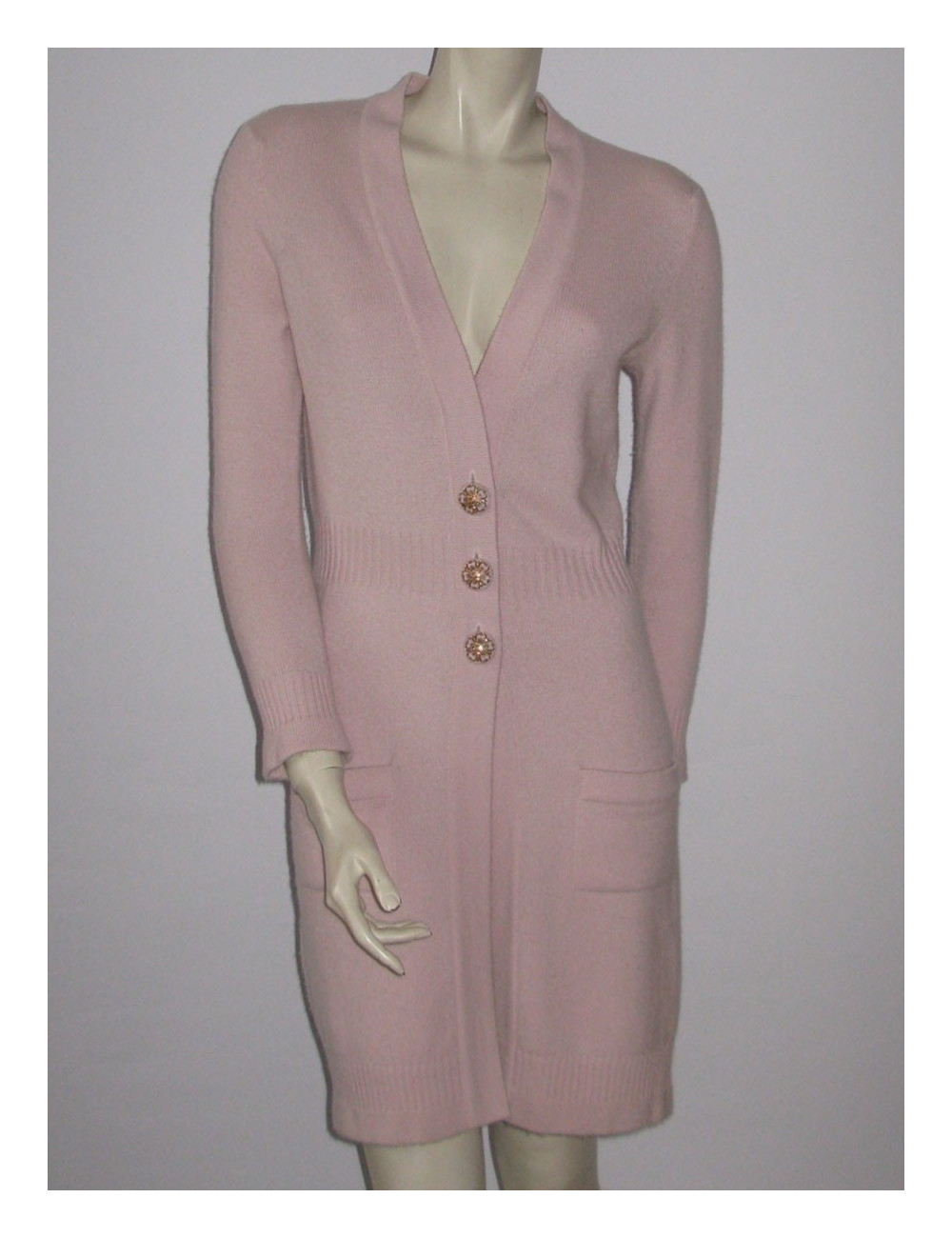 gilet long CHANEL cachemire rose t 38