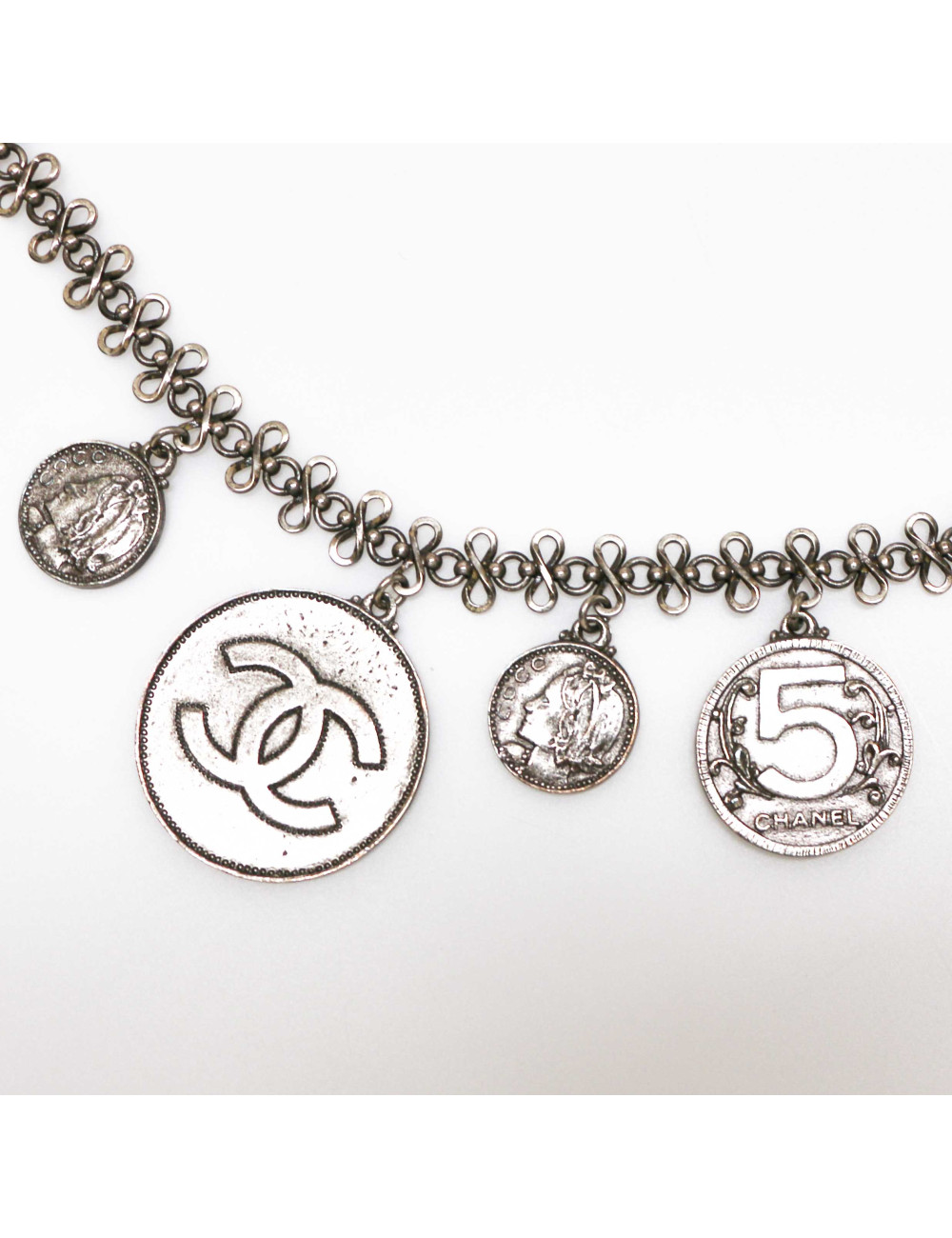 CHANEL silver coins belt-necklace