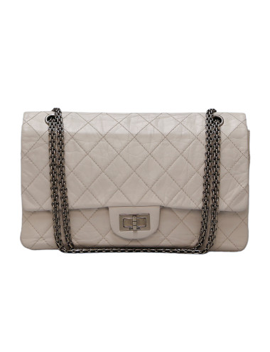 Jumbo CHANEL cuir froissé blanc