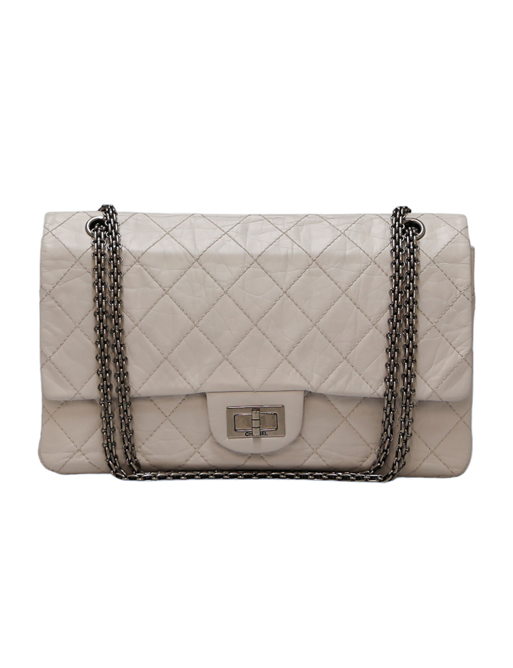 Jumbo CHANEL cuir froissé blanc