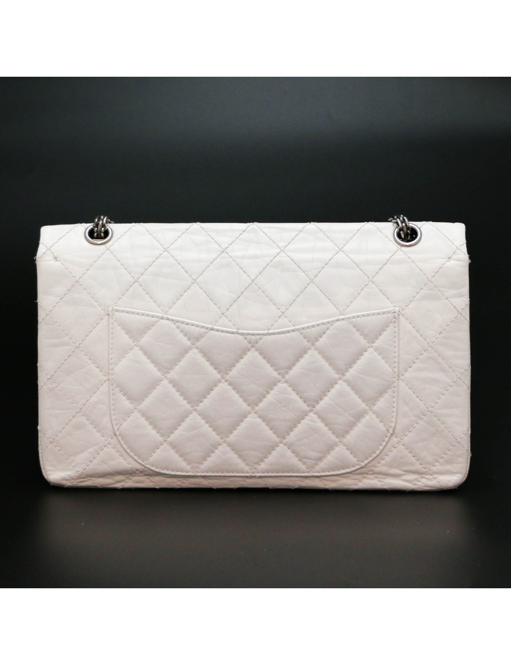 Jumbo CHANEL cuir froissé blanc