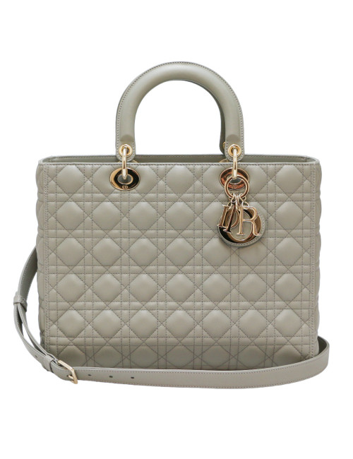 Sac Lady D CHRISTIAN DIOR cuir gris GM