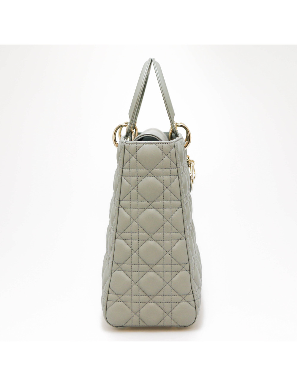Sac Lady D CHRISTIAN DIOR cuir gris GM