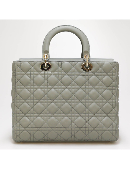 Sac Lady D CHRISTIAN DIOR cuir gris GM