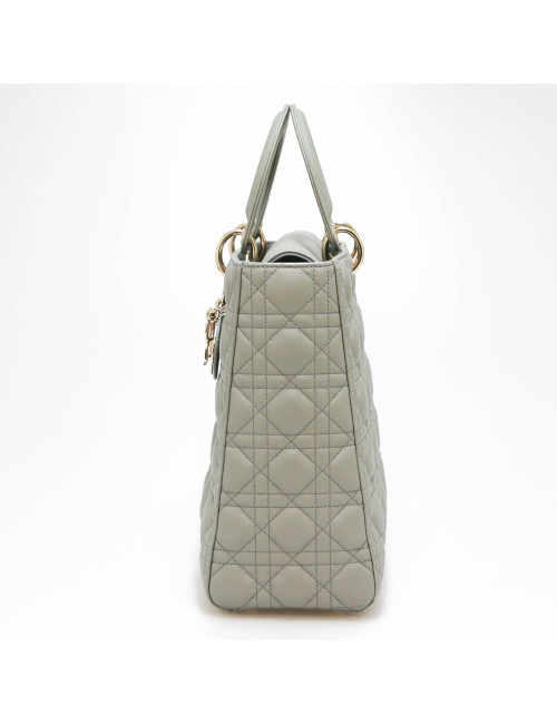 Sac Lady D CHRISTIAN DIOR cuir gris GM