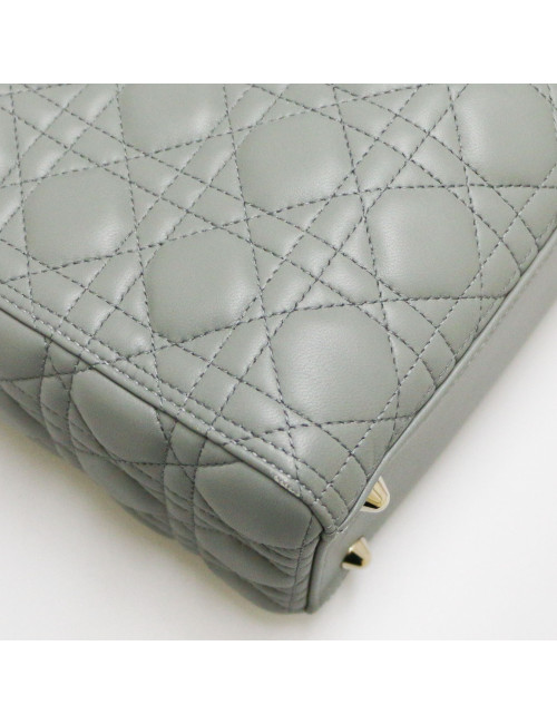 Sac Lady D CHRISTIAN DIOR cuir gris GM