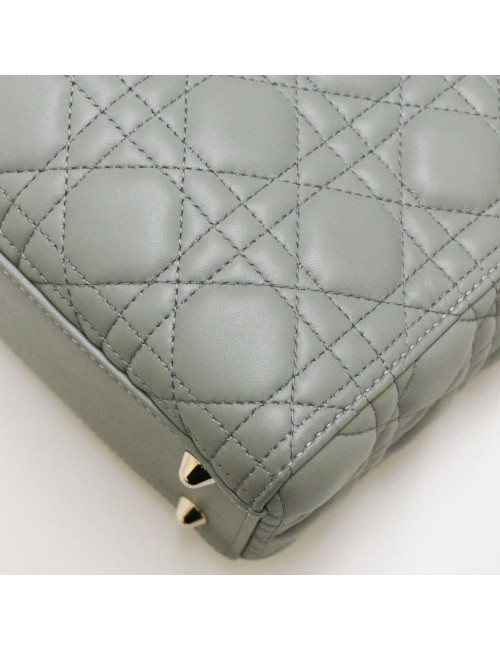 Sac Lady D CHRISTIAN DIOR cuir gris GM
