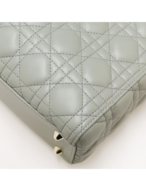 Sac Lady D CHRISTIAN DIOR cuir gris GM