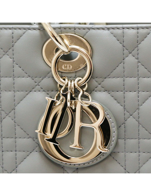 Sac Lady D CHRISTIAN DIOR cuir gris GM