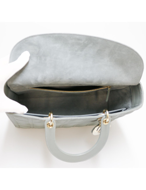 Sac Lady D CHRISTIAN DIOR cuir gris GM