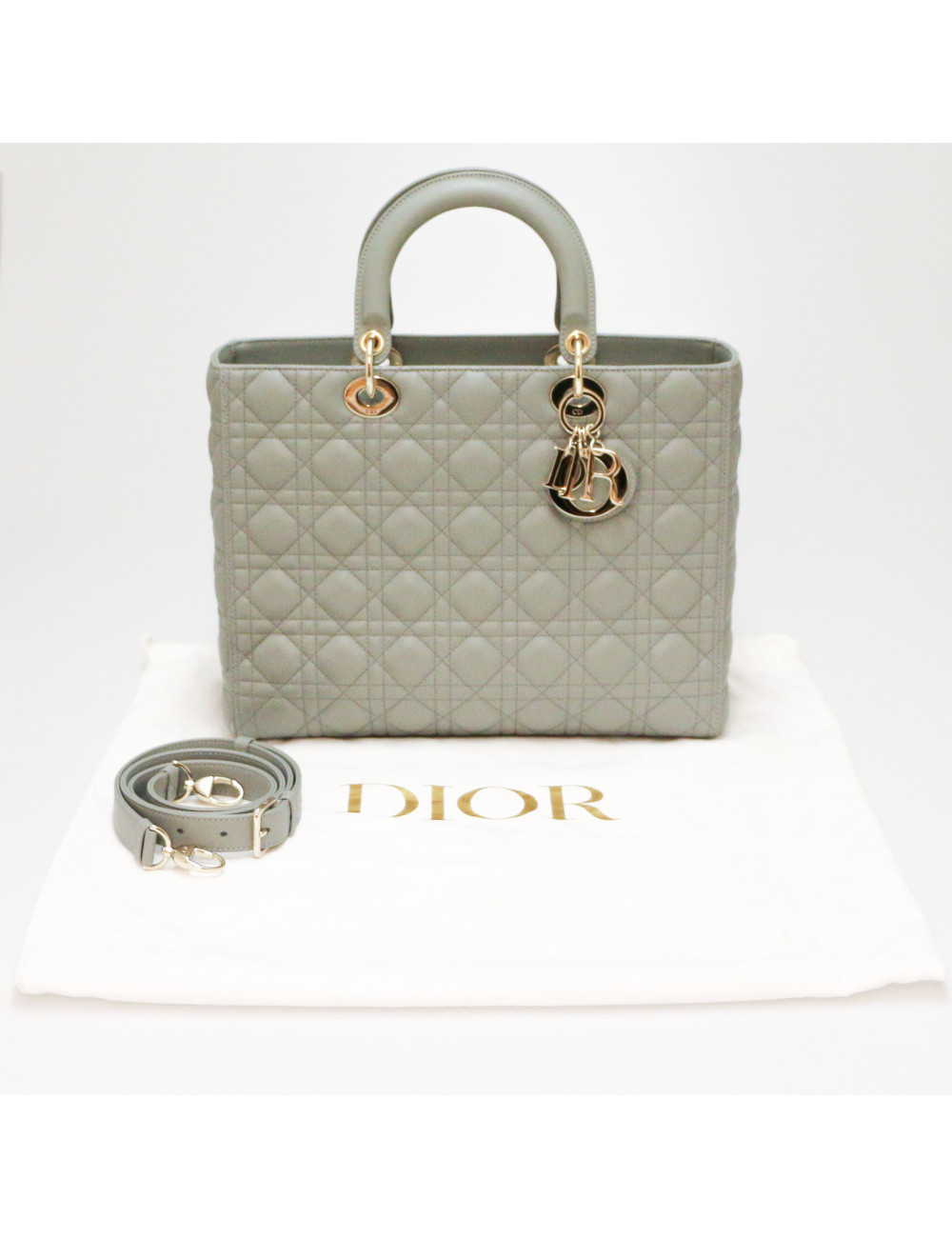 Sac Lady D CHRISTIAN DIOR cuir gris GM