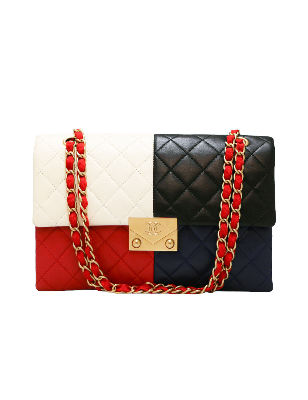 Sac CHANEL cuir d'agneau tricolore