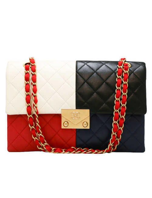 Sac CHANEL cuir d'agneau tricolore