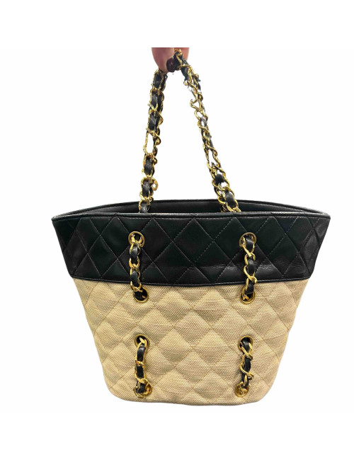 Mini sac seau CHANEL toile et cuir 