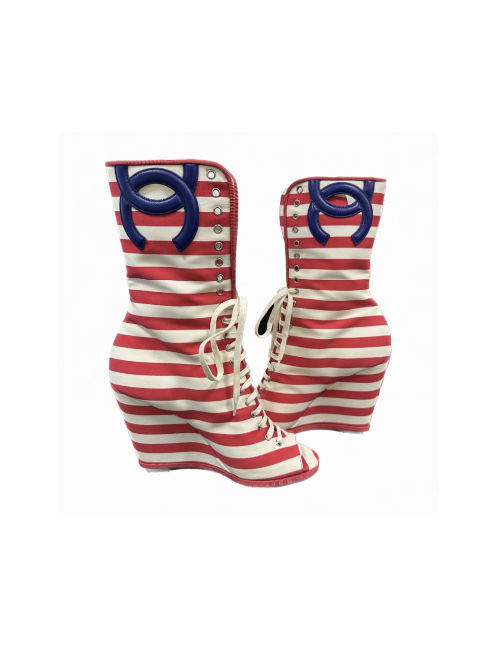 Boots CHANEL rayées rose et blanc