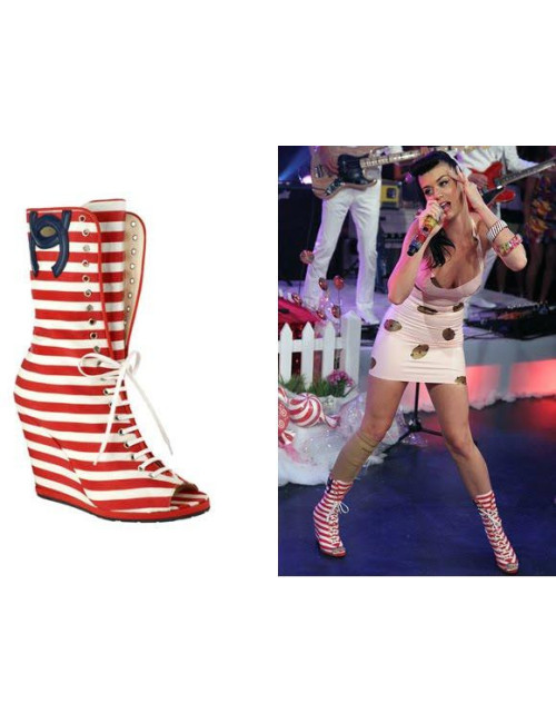 Boots CHANEL rayées rose et blanc