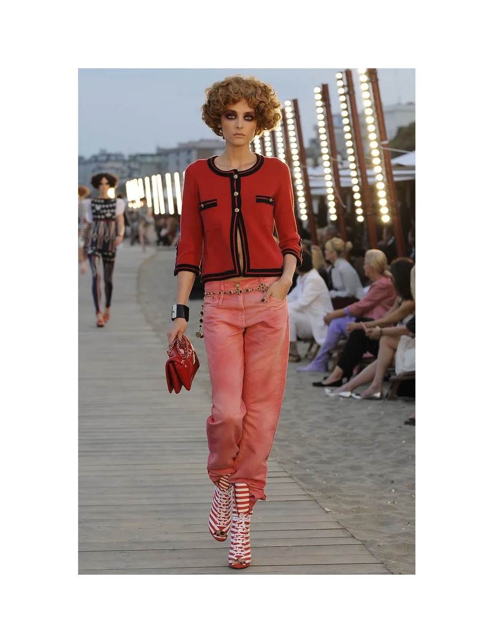 Boots CHANEL rayées rose et blanc