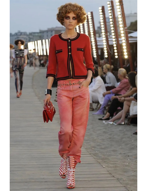 Boots CHANEL rayées rose et blanc