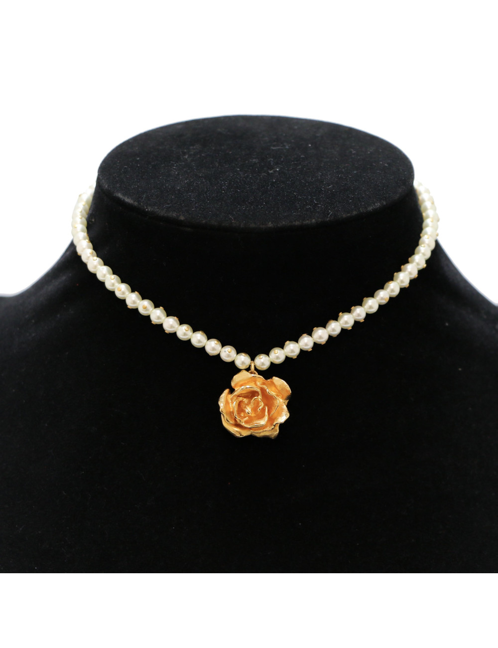 Collier perles DIOR pendentif rose métal doré